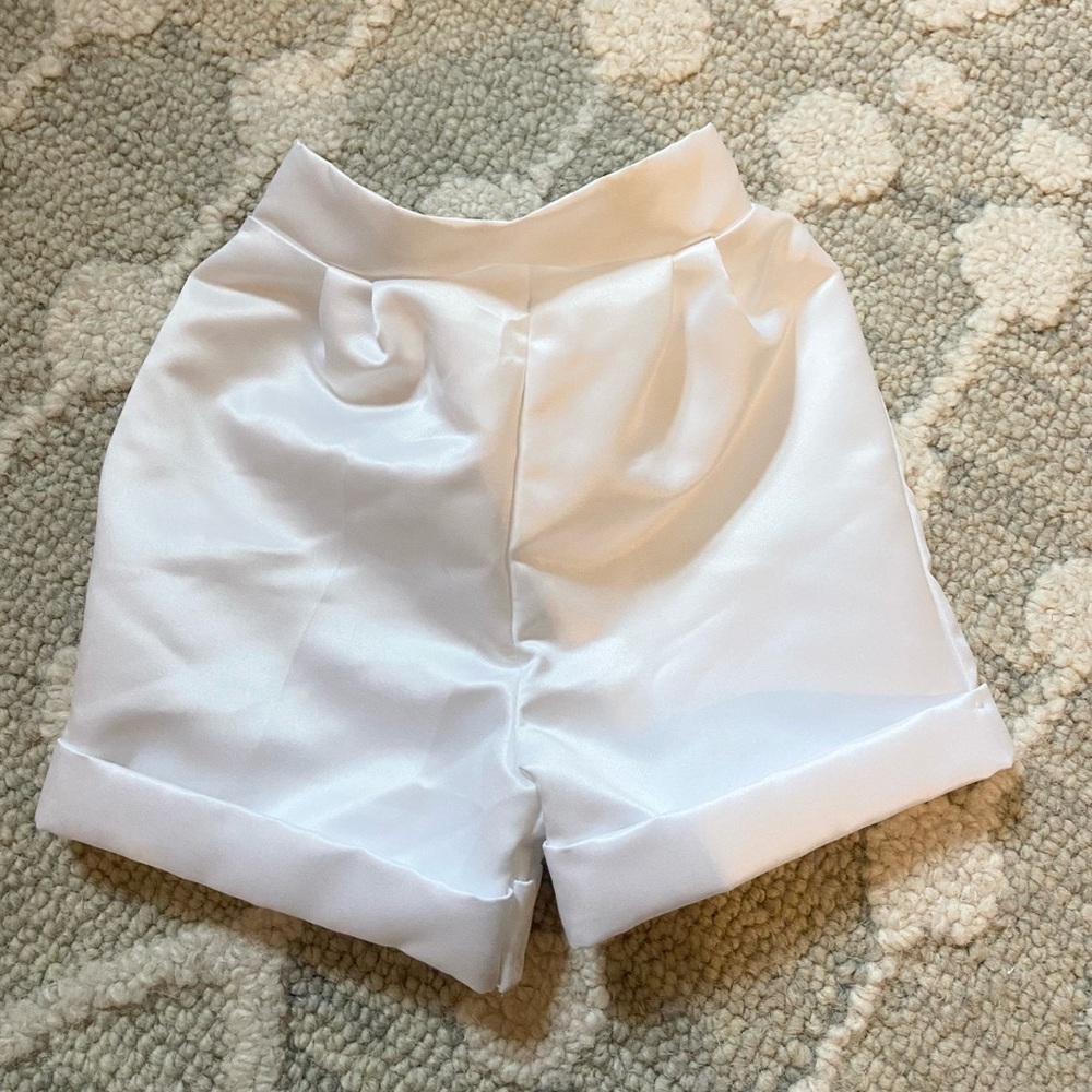 White satin baptism shorts size 6 months